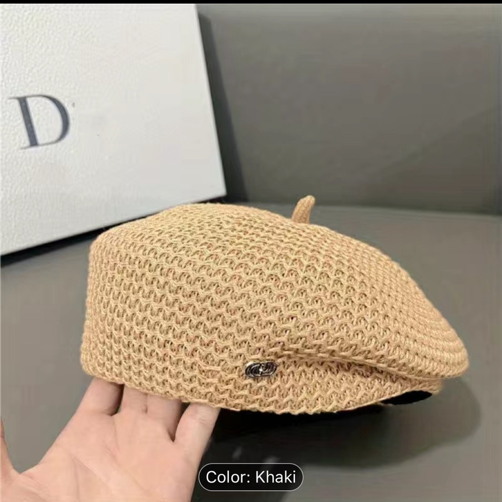 Khaki Women's Fashion Beret Hat, Breathable Versatile Painter Crochet Hat For